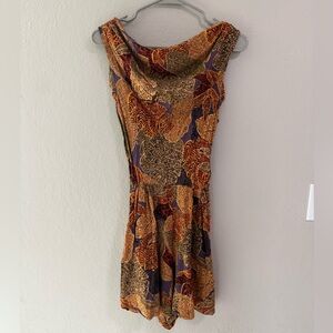 Vintage D.B.Y. Leaf Print Sleeveless Romper Tie Waist Size S